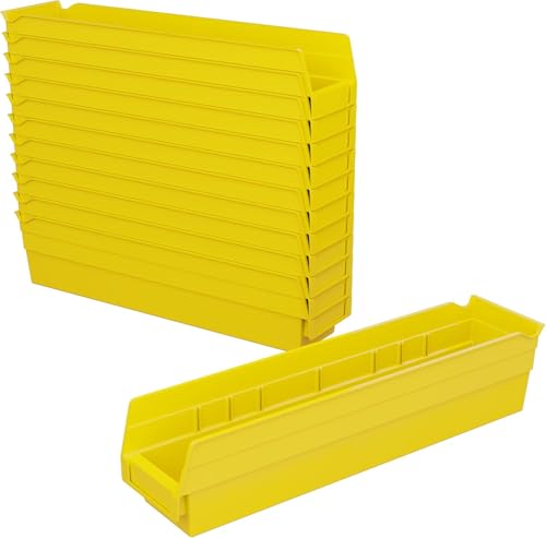 Akro-Mils 30128 Plastic Shelf Bins, Heavy Duty Storage Bins for Garage, Closet, and Drawer Organization, 18-Inch x 4-Inch x 4-Inch, Yellow, 12-Pack - color: Yellow