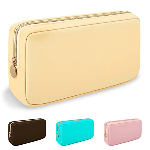 Nylon Small Makeup Bag Cosmetic Zipper Pouch for Purse, Preppy Makeup Bag Compact Make up Pouch Toiletry Bag, Waterproof Zipper Purse Travel Coin Pouch Storage Bag for Women Girls Teens(Beige) - color: Beige, size: Small