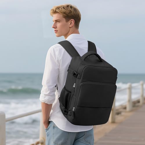 Sinaliy Travel Backpack, Carry on Flight approved Travel Bag with Multi-Pockets, Waterproof 17.3inch Laptop Backpack for Men Women, Black - color: Black, size: X-Large