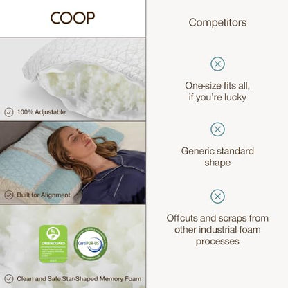 Coop Home Goods Adjustable Orthopedic Pillow King, Ergonomic Cervical Neck Support, Memory Foam Pillows for Side & Back Sleepers, Breathable, Washable Cover, GREENGUARD & CertiPUR-US Certified - size: King