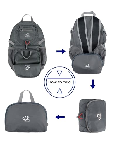 WATERFLY Small Lightweight Packable Backpack: 20l Ultra Light Foldable Travel Hiking Camping Daypack Day Pack for Man Woman - color: Gray