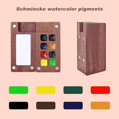 Mini Watercolor Paint Set, Portable Travel Art Kit with Wooden Palette, 8 Color Pigments, Watercolor Pad, Water Brush Pens and Accessories for Artists - color: 8 Colors