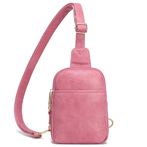 Haytijoe Small Anti Theft Crossbody Bag for Women Faux Leather Lightweight Sling Bags RFID Blocking Fanny Pack for Travel - color: Pale Pink