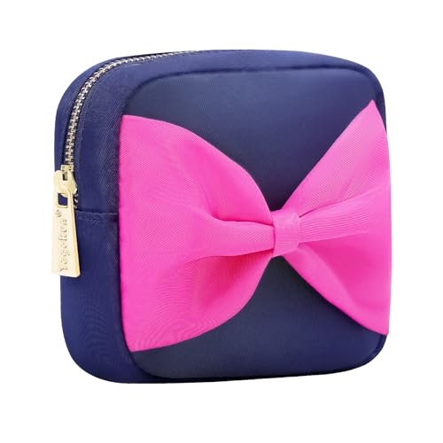 Ditty Bag Mini Cosmetic Pouch Travel kit Accessories Bag Cute Perfume Bag for Women (S,NavyBlue-Bow) - color: NavyBlue-Bow, size: S