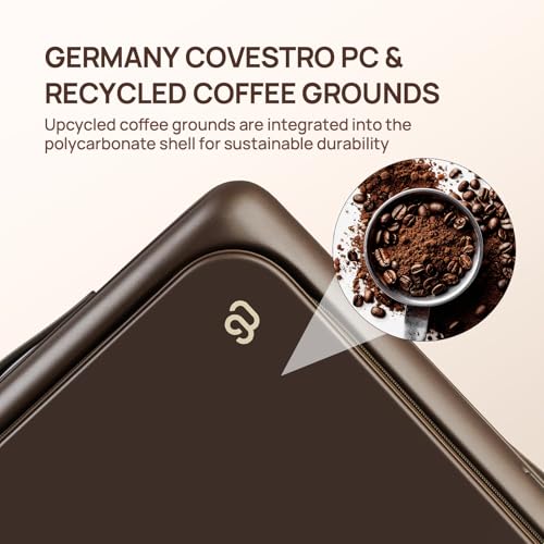 NINETYGO Medium Checked Luggage 25 Inch, Flat Top Opening Check In Luggage with Cup Holder, Expandable, Coffee-Infused PC Hard Shell, Eco-Friendly, TSA Lock, 360° Spinner Wheels (Latte) - color: 02-Caramel Latte, size: Checked 25-Inch (Top Opening, 72L)