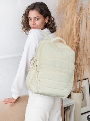 CLUCI Wrinkle-Resistant Laptop Backpack for Women, 17.3 Inch Anti Theft Travel Backpack, Puffer Quilted Work Backpack, Water Resistant College Bookbag with RFID - color: Wrinkle-resistant Fabric White