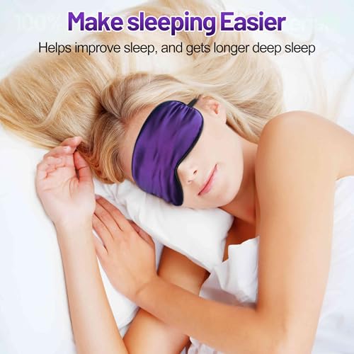 Sleep Mask, Silk Eye Mask for Sleeping with Adjustable Strap, Blindfold Eyeshade for Men & Women, Comfortable & Soft Eye Cover Eyeshade for Night Sleep (Dark Purple) - color: Dark Purple