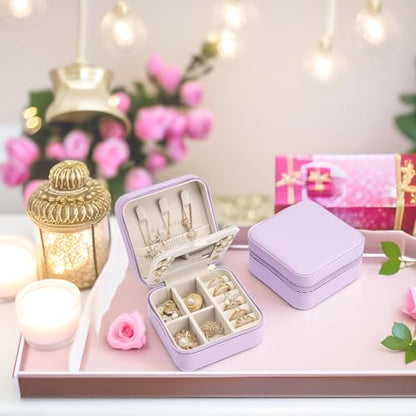 Vlando Small Travel Jewelry Box Organizer - Mirrored Carry-on Jewelries Necklaces Rings Earrings Necklace Storage Case, Purple - color: a. Purple