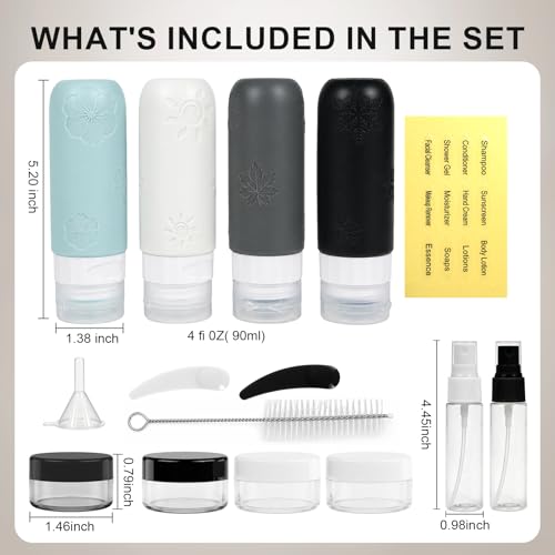 16 Pack Travel Bottles for Toiletries, Silicone TSA Approved-Containers for Toiletries,3oz Silicone Travel Bottles Set Leak Proof Refillable Liquid,Shampoo and Conditioner Travel Toiletry Bottles Grey - color: Grey