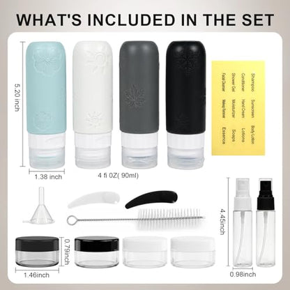 16 Pack Travel Bottles for Toiletries, Silicone TSA Approved-Containers for Toiletries,3oz Silicone Travel Bottles Set Leak Proof Refillable Liquid,Shampoo and Conditioner Travel Toiletry Bottles Grey - color: Grey