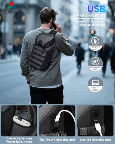 Somago Crossbody Sling Backpack Sling Bag Travel Hiking Chest Bag Daypack Single Shoulder Bag (Grey) - color: Grey