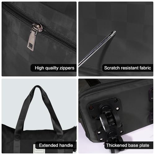Expandable Rolling Duffle Bag - Large Carry-On With Spinner Wheels, Foldable Weekend Travel Bag, 28-58L Capacity（Backpack-Black Checkboard） - color: Backpack-Black Checkboard, style: Backpack