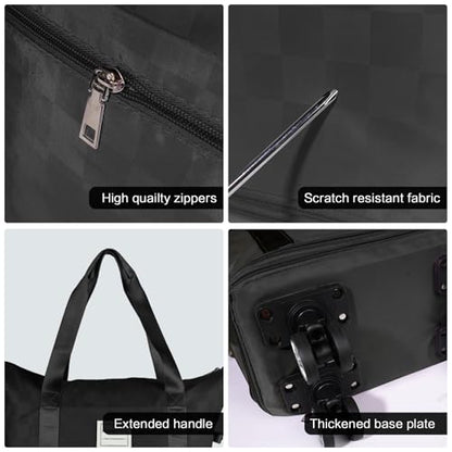 Expandable Rolling Duffle Bag - Large Carry-On With Spinner Wheels, Foldable Weekend Travel Bag, 28-58L Capacity（Backpack-Black Checkboard） - color: Backpack-Black Checkboard, style: Backpack