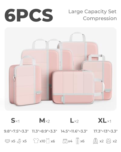Percover Compression Packing Cubes for Travel, 6-Piece Structured Compression Organizer Set for Organized Packing & Carry-On Luggage, Pink - color: Pink, size: 6 Set