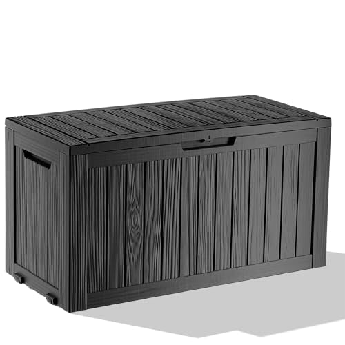 75 Gallon Waterproof Outdoor Storage Box,Resin Deck Box,Lockable Outside Storage Box Container for Patio Furniure,Garden,Pool Tools (75 Gallon,Black) - color: Black, size: 75 Gallon