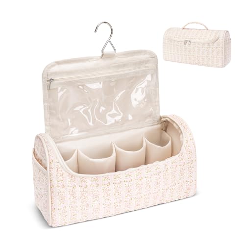 Quilted Hair Tools Travel Bag, Cute Portable Organizer Case with Hanging Hook, Compatible with Dyson Airwrap Styler,Hair Curler Accessories - color: Lucky Flower