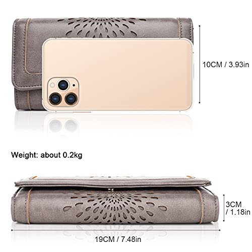 APHISON Womens Wallets RFID Blocking Leather Clutch Long Wallet for Women Card Holder Phone Organizer Ladies Travel Purse Hollow Out Sunflower Design Gift - color: dark-gray