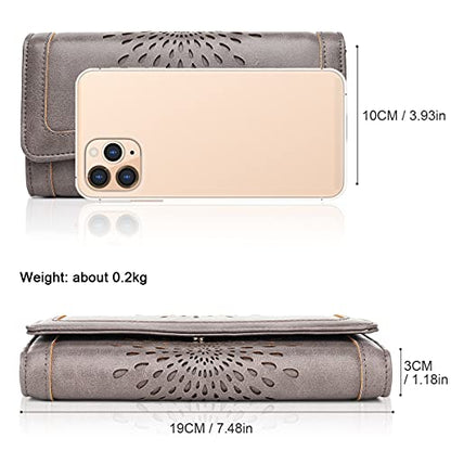 APHISON Womens Wallets RFID Blocking Leather Clutch Long Wallet for Women Card Holder Phone Organizer Ladies Travel Purse Hollow Out Sunflower Design Gift - color: dark-gray