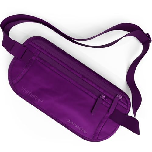 VENTURE 4TH Money Belt for Travel – Slim Hidden Under-Clothes RFID Blocking Anti-Theft Passport Holder & Travel Wallet Pouch for Men & Women to Protect Cash, Cards & Documents (Sleek Purple) - color: Sleek Purple