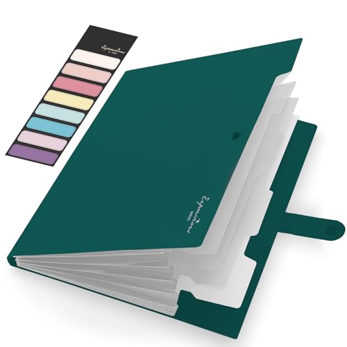 Sooez Accordion File Organizer, Letter Size Expanding File Folder with Labels, 5 Pocket Folders for Document, Portable Paper Bill Receipt Organizer for Home School Office Supplies, A4 Size, Dark Green - color: Dark Green
