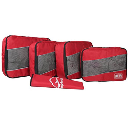 5 Set Packing Cubes for Travel Large Suitcase Luggage Organizer Bags Travel Accessories Vacation 4 Cubes 1 Laundry Pouch Bag - color: Red