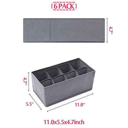 DIOMMELL 6 Pack Foldable Cloth Storage Box Closet Dresser Drawer Organizer Fabric Baskets Bins Containers Divider for Clothes Underwear Socks Lingerie Clothing, M Grey 00-0600 - color: Grey