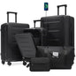Merax Luggage Sets 5 Piece Front Open, Hardside 20" Carry On Suitcase Set with USB Port,Lightweight Expandable Travel 24" 28" Luggage with Bags TSA Locks Double Spinner Wheels,Black - color: Black-1, size: 3 piece(20front open+24+28+bags)