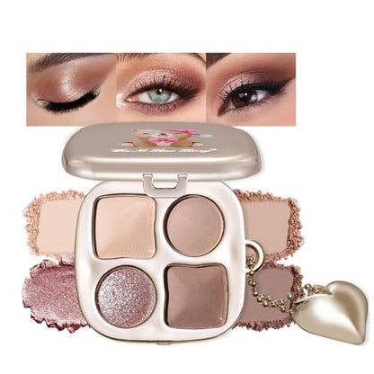 4 Colors Warm Neutral Nude Eyeshadow Makeup Palette with Mirror – Matte & Shimmer High Pigment Blendable Long-Lasting Mini Everyday Eye & Contour Makeup Palette, Perfect for Blue, Green & Brown Eyes - color: A03