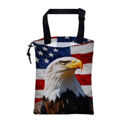 Car Trash Bag American Flag and Eagle Leak-Proof Car Garbage Bag with Drawstring Foldable Canvas Trash Bin with Adjustable Buckle for Car Accessories, Travelling, Camping - color: American Flag and Eagle