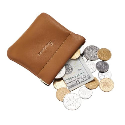 Travelambo Leather Squeeze Coin Purse Pouch Change Holder For Men & Women - color: Brown