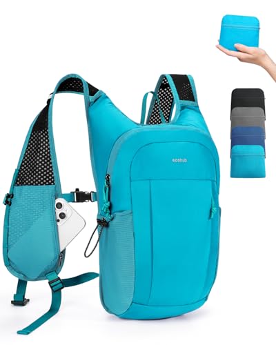 ECOHUB 15L Lightweight Packable Hiking Backpack for Travel, Small Daypack with Chest Strap & Phone Pocket, Water Resistant Foldable Backpack for Men Women - color: Pacific Teal