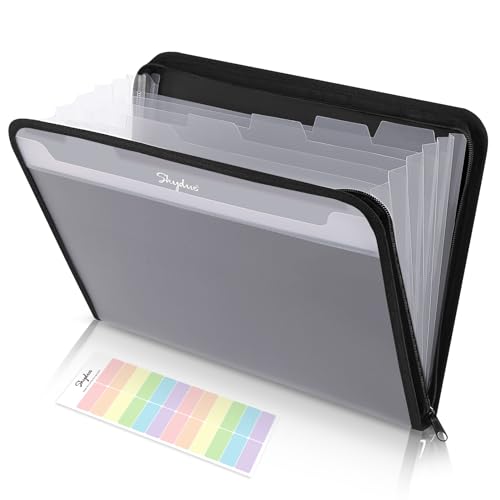 SKYDUE Accordion File Organizer, 7 Pocket Expanding File Folder with Front Pocket, Letter Size, Important Document Organizer with Double Zipper,Travel Folder, School Office Supplies - color: Black
