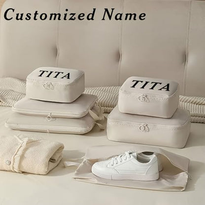 Personalized Packing Cubes Set of 6 with Custom Name, Travel Organizer Bags for Suitcase, Lightweight Luggage Storage Cubes for Clothes Shoes Toiletries, Travel Essentials