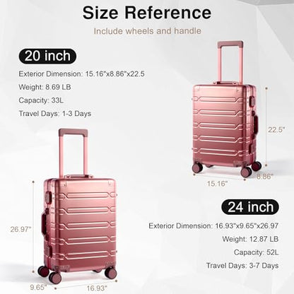 VentureVault All Aluminum Carry On Luggage 22x14x9 Airline Approved，Zipperless Luggage Premium Aluminum Suitcase Luggage, Hard Shell Carry On Luggage with Spinner Wheels (rose gold, 20inch) - color: Rose Gold, size: 20inch