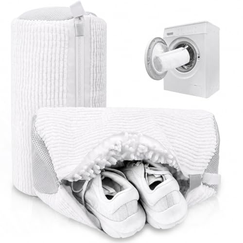 Shoe Washing Machine Bag – Reusable Laundry Shoe Bag for Sneakers, Running Shoes & White Shoes, Helps Protect Against Deformation, Scratches & Washer Damage (White) - color: White