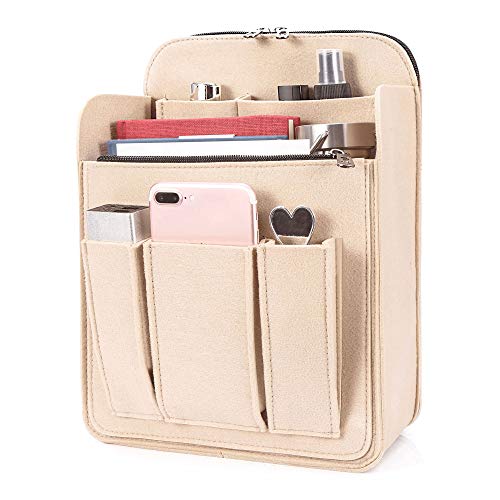 Yoillione Felt Backpack Organizer Insert for Women and Men, Large Travel Rucksack Insert with High Capacity, Lightweight Bag Organizer with Zipper Pockets - color: Beige, size: Large
