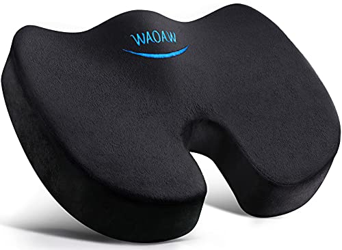 WAOAW Seat Cushion, Office Chair Cushions Butt Pillow for Car Long Sitting, Memory Foam Chair Pad for Back, Coccyx, Tailbone Pain Relief, Stocking Stuffers Gifts for Men Women (Black) - color: Black