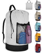 Laundry Bag with Shoulder Straps and Mesh Pocket Laundry Backpack Large Portable Laundry Hamper for College Laundromat Apartment - color: White & Black