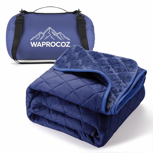 Waterproof Camping Blanket - Cozy Coral Fleece Lining, Triple Layers Warm Comfy Foldable for Camping Stadium, Beach, Picnic, Grass, Concerts, Car, Dog, 51''X 70'' Navy Blue - color: Navy Blue