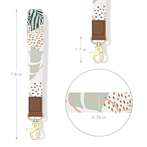 Aiawoxc Credit Card Holder, Small RFID Wallet Slim Leather Card Organizer Case with Zipper and Wristlet Strap, Boho Leaves - color: B-Leaf, size: Wrist Strap