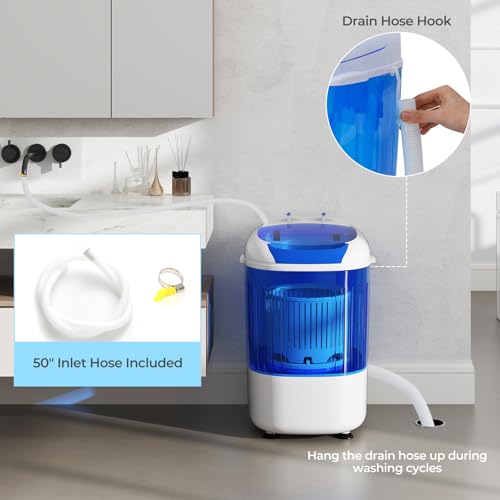 ARLIME Mini Washer and Dry Combo, 5.5 lbs Small Laundry Washer with Drain Hose & Spin Tub, Top Loading & Semi-automatic, Small Washing Machine for Drom RV Apartment (Blue) - color: Blue