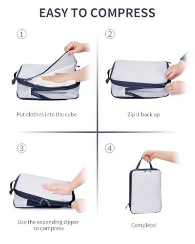 ECOHUB 6 Set Compression Packing Cubes, Lightweight Cruise Ship Vacation Travel Essentials, Durable Travel Accessories for Suitcase Luggage Organizer Bags Set with YKK Zippers Shoe Bag, Dark Blue - color: Dark Blue