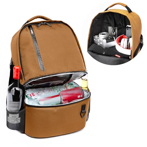TUGUAN Insulated Cooler Backpack 38 Cans Double Deck Leakproof Lightweight Soft Lunch Backpack Small Cooler Bag Beach Picnic - color: 8901-brown