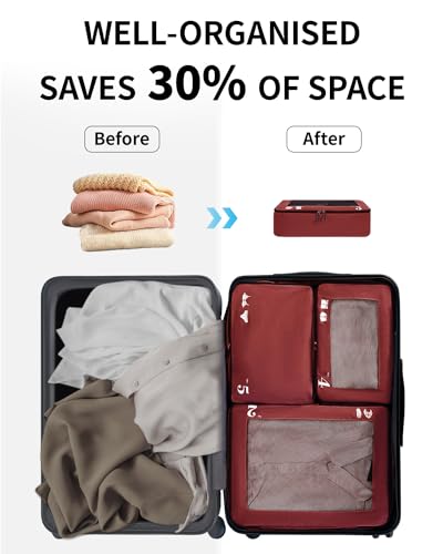 ECOHUB 7 Set Packing Cubes Tear-Resistant Luggage Packing Organizers with Number Icon for Travel Accessories Luggage Suitcase Machine Washable Packing Cubes (Red) - color: Red-No Compress, size: 7 Set Packing Cubes