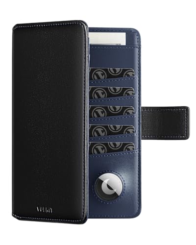 VULKIT Passport Holder with Airtag Holder RFID Blocking Passport Wallet Travel Leather Passport for Women(Black Navy) - color: Black Navy