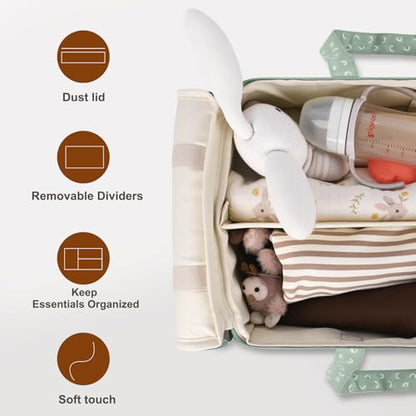 Diaper Caddy Organizer, Baby Basket for Baby Shower With Lid，Car Caddy for New Born，Portable and Foldable Baby Essentials with Handle/8 Side Pockets (cotton print)