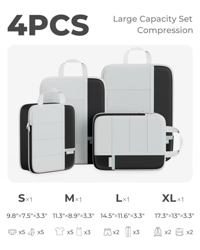 Percover Compression Packing Cubes for Travel, 4-Piece Structured Compression Organizer Set with Label Pockets for Carry-On & Checked Luggage, Black - color: Black, size: 4 Set