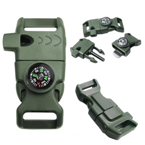 CooBigo 5/8" Compass Whistle Buckle Plastic Paracord Bracelet Outdoor Camping Emergency Survival Travel Kits - color: 10pcs 5/8 Inch Militarygreen