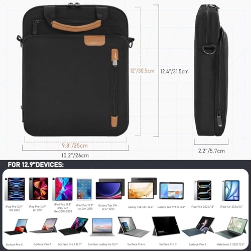 12.9 Inch Tablet Sleeve Bag, Padded Carrying Case for 13" iPad Air M4 M3 M2 2026-2024, iPad Pro M5 M4 M2 M1, Samsung Galaxy Tab S9 FE+/S9+/S8+/S7 FE/S7+ 12.4" 2022/2023, Surface Laptop Go 12.4" - color: Black, size: 12.9 Inch