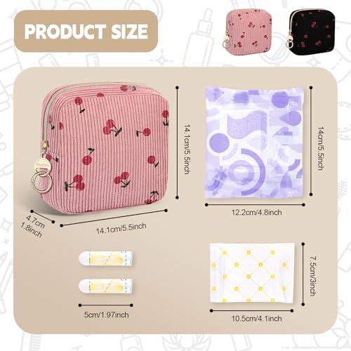 Period Bag for Teen Girls, Corduroy Sanitary Napkin Storage Bag, Menstrual Pad Pouches Tampon Holder for Purse (Cherry-Light Pink) - color: Cherry-Light Pink